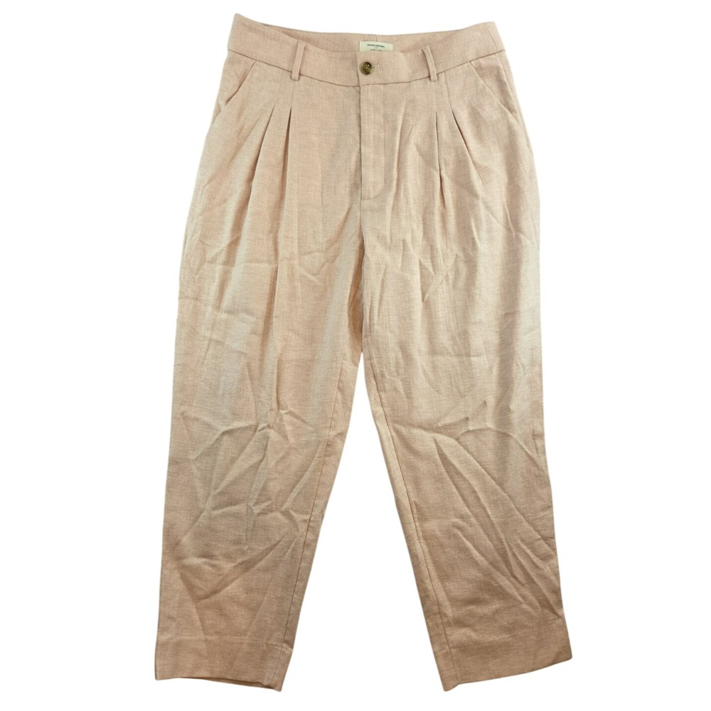 Banana Republic Linen Pants Women Sz 14 Pink Pleated High Waist Summer Chic NWT